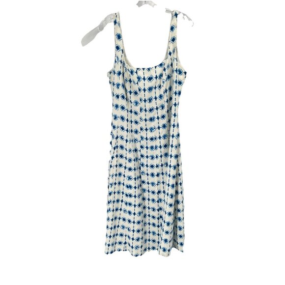 Christian Lacroix Blue Print Sleeveless Midi Dress Linen Sz Large NWT - Picture 1 of 7